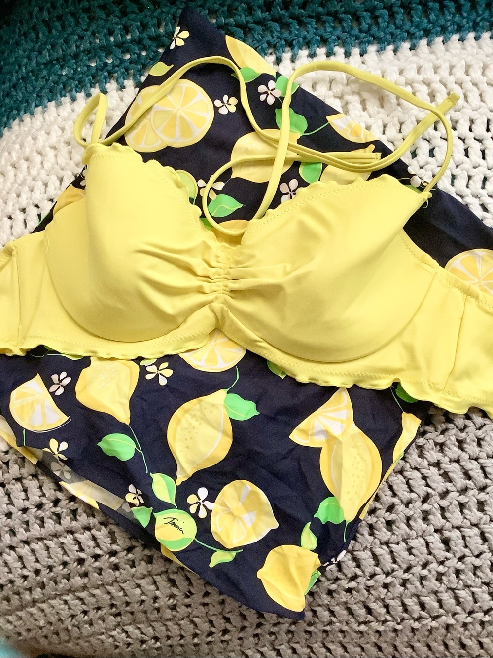 Trina Turk Yellow and Navy Lemon-Print Women’s Two-Piece Swim Set